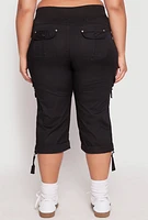 Womens Plus Poplin Rolled Cuff Capri Pants, Black,
