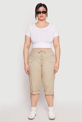 Womens Plus Poplin Rolled Cuff Capri Pants, 3X