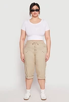 Womens Plus Poplin Rolled Cuff Capri Pants, 3X