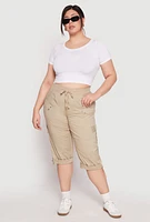 Womens Plus Poplin Rolled Cuff Capri Pants, 3X