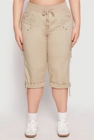 Womens Plus Poplin Rolled Cuff Capri Pants, 3X