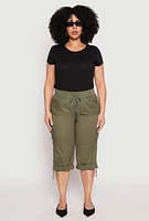 Womens Plus Poplin Rolled Cuff Capri Pants,