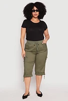 Womens Plus Poplin Rolled Cuff Capri Pants,