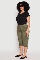 Womens Plus Poplin Rolled Cuff Capri Pants,