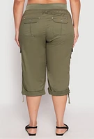 Womens Plus Poplin Rolled Cuff Capri Pants,