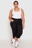 Womens Plus Size Poplin Toggle Drawstring Capri Pants, Black, Size 1X