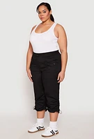 Womens Plus Size Poplin Toggle Drawstring Capri Pants, Black, Size 1X