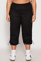 Womens Plus Size Poplin Toggle Drawstring Capri Pants, Black, Size 1X