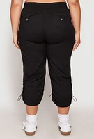 Womens Plus Size Poplin Toggle Drawstring Capri Pants, Black, Size 1X