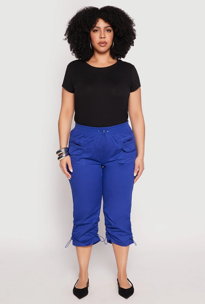 Womens Plus Poplin Toggle Drawstring Capri Pants, 2X