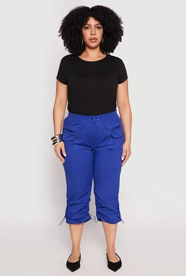 Womens Plus Poplin Toggle Drawstring Capri Pants, 2X