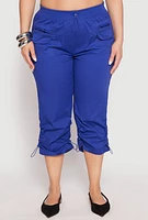 Womens Plus Poplin Toggle Drawstring Capri Pants, 2X