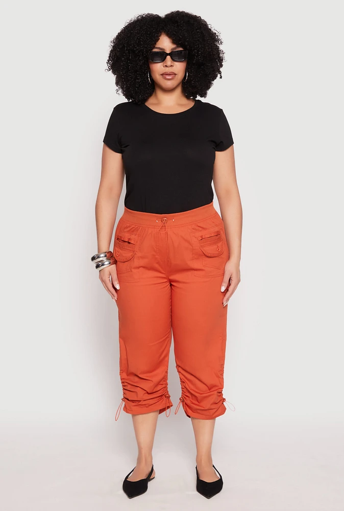 Womens Plus Size Poplin Toggle Drawstring Capri Pants, Orange, Size 2X