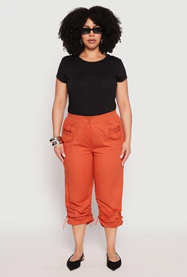 Womens Plus Size Poplin Toggle Drawstring Capri Pants, Orange, Size 2X
