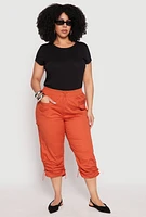 Womens Plus Size Poplin Toggle Drawstring Capri Pants, Orange, Size 2X