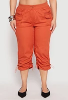 Womens Plus Size Poplin Toggle Drawstring Capri Pants, Orange, Size 2X