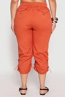 Womens Plus Size Poplin Toggle Drawstring Capri Pants, Orange, Size 2X