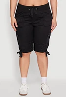 Womens Plus Tie Hem Cargo Bermuda Shorts,