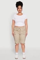 Womens Plus Size Tie Hem Cargo Bermuda Shorts, Khaki, Size 2X