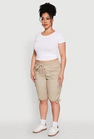 Womens Plus Size Tie Hem Cargo Bermuda Shorts, Khaki, Size 2X