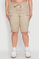 Womens Plus Size Tie Hem Cargo Bermuda Shorts, Khaki, Size 2X