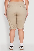Womens Plus Size Tie Hem Cargo Bermuda Shorts, Khaki, Size 2X