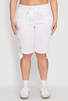 Womens Plus Size Tie Hem Cargo Bermuda Shorts, White, Size 3X