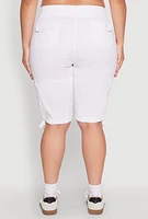 Womens Plus Size Tie Hem Cargo Bermuda Shorts, White, Size 3X