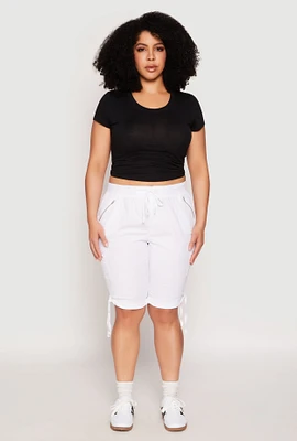 Womens Plus Size Zip Pocket Bermuda Shorts, White, Size 1X