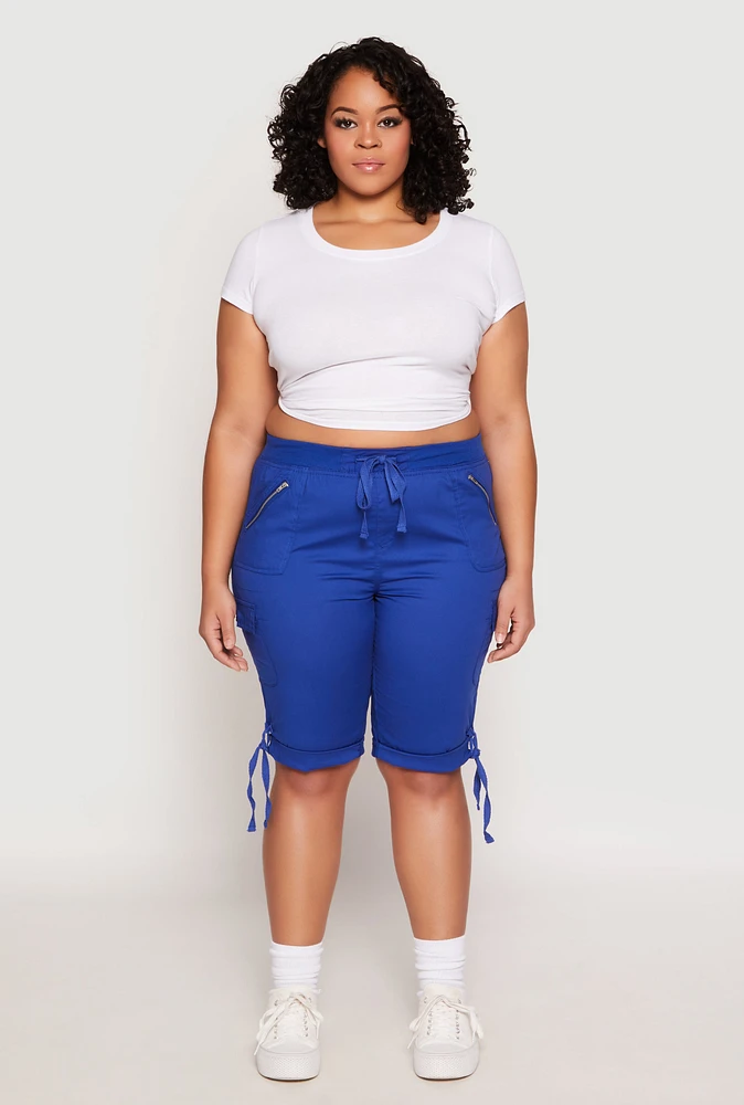 Womens Plus Zip Pocket Bermuda Shorts,