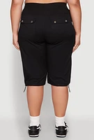 Womens Plus Poplin Toggle Drawstring Cargo Capri Pants,