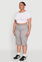 Womens Plus Poplin Toggle Drawstring Cargo Capri Pants, 1X