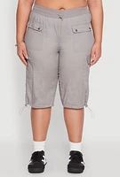 Womens Plus Poplin Toggle Drawstring Cargo Capri Pants, 1X