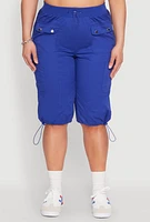 Womens Plus Poplin Toggle Drawstring Cargo Capri Pants,