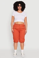 Womens Plus Size Poplin Toggle Drawstring Cargo Capri Pants, Orange, Size 2X