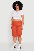 Womens Plus Size Poplin Toggle Drawstring Cargo Capri Pants, Orange, Size 2X