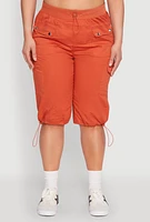Womens Plus Size Poplin Toggle Drawstring Cargo Capri Pants, Orange, Size 2X