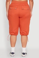 Womens Plus Size Poplin Toggle Drawstring Cargo Capri Pants, Orange, Size 2X