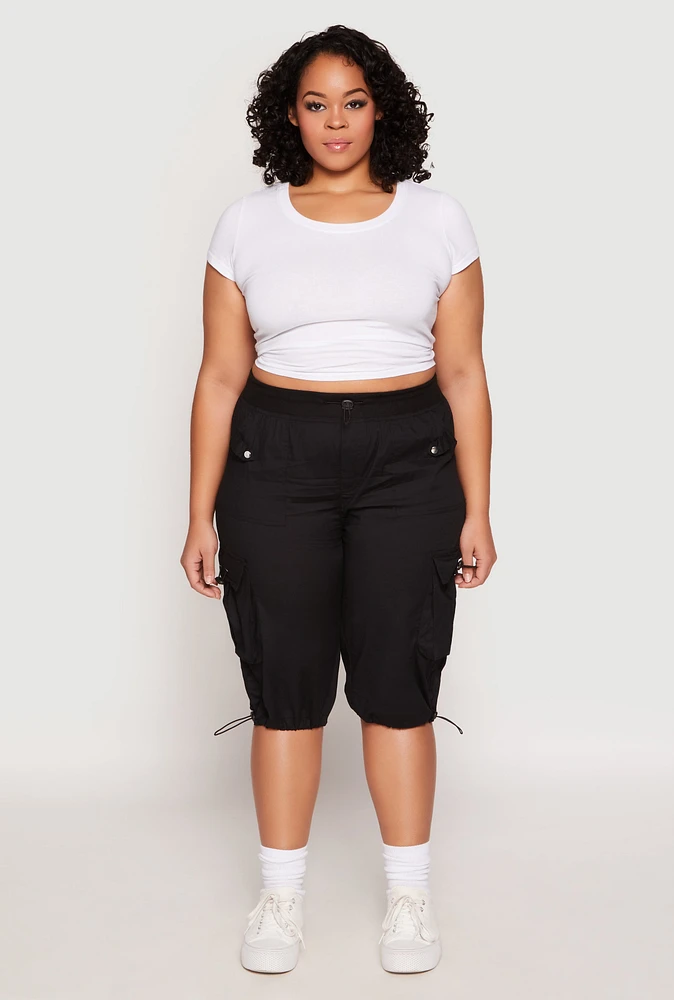 Womens Plus Size Toggle Drawstring Bermuda Cargo Shorts, Black, Size 2X