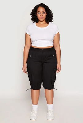 Womens Plus Size Toggle Drawstring Bermuda Cargo Shorts, Black, Size 2X