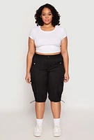 Womens Plus Size Toggle Drawstring Bermuda Cargo Shorts, Black, Size 2X