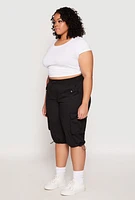 Womens Plus Toggle Drawstring Bermuda Cargo Shorts, Black,