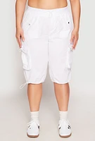 Womens Plus Toggle Drawstring Bermuda Cargo Shorts, White,