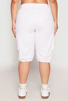 Womens Plus Toggle Drawstring Bermuda Cargo Shorts, White,