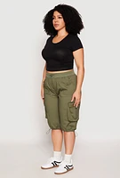 Womens Plus Toggle Drawstring Bermuda Cargo Shorts,