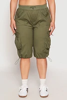 Womens Plus Toggle Drawstring Bermuda Cargo Shorts,