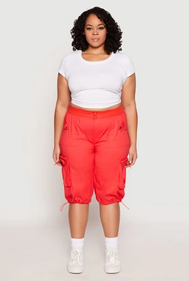 Womens Plus Size Toggle Drawstring Bermuda Cargo Shorts, Red, Size 2X