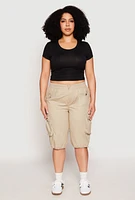 Womens Plus Size Toggle Drawstring Bermuda Cargo Shorts, Khaki, Size 3X