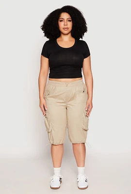 Womens Plus Toggle Drawstring Bermuda Cargo Shorts,
