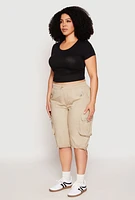 Womens Plus Size Toggle Drawstring Bermuda Cargo Shorts, Khaki, Size 3X